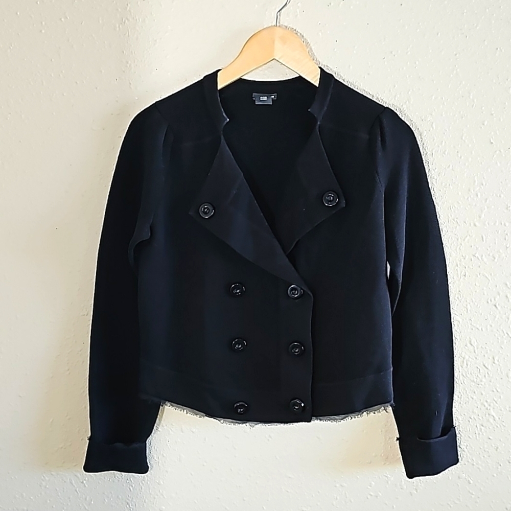 Club Monaco 100% Merino Wool Black Open Front Cardigan